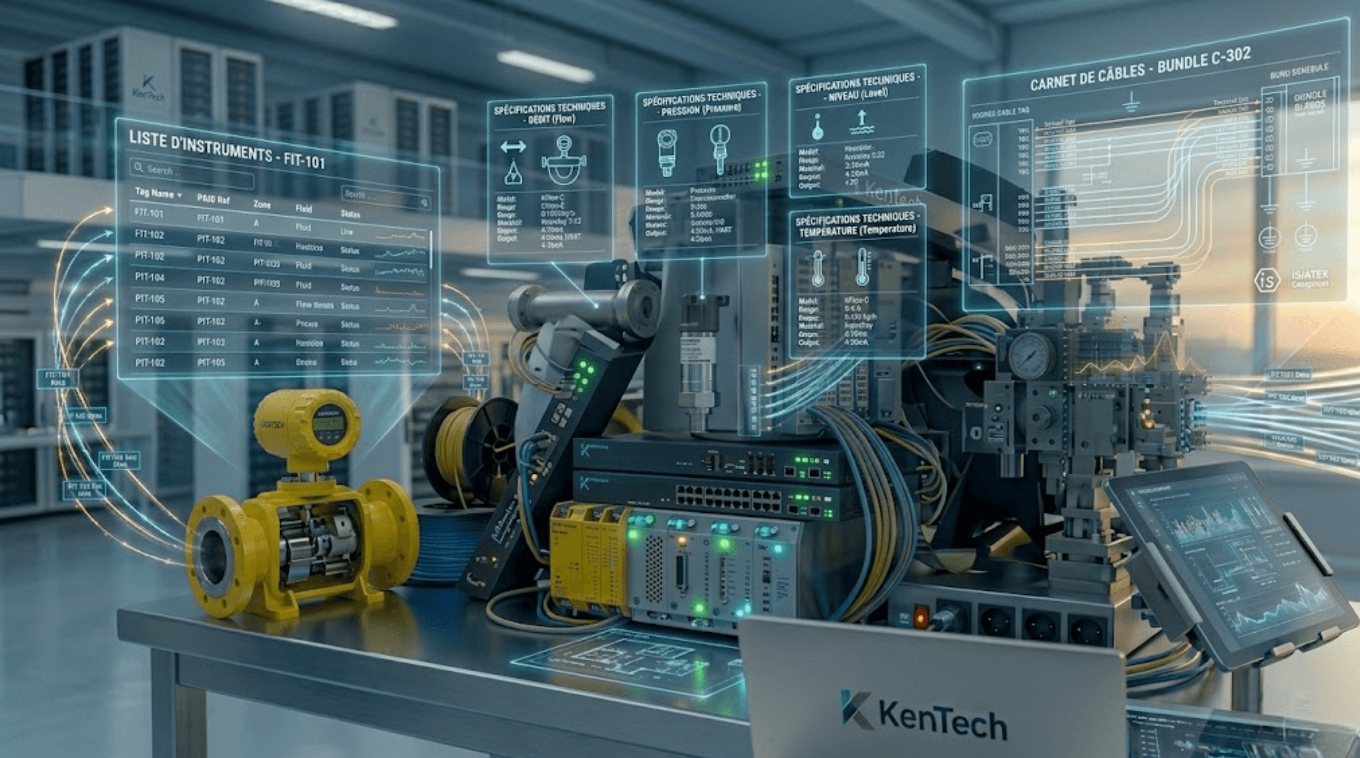 Liste d’instruments Spécifications techniques d’instrumentation process (mesure de débit, pression, niveau,température Carnet de câbles)